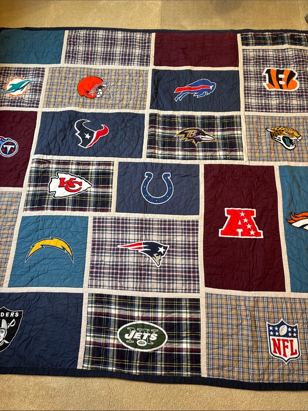Pottery Barn Teen Navy, Burgundy, Teal, Cream NFL Patchwork Quilt